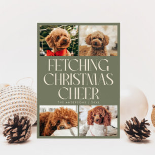 Fetching Christmas Cheer Dog Photo Sage Green Holiday Card