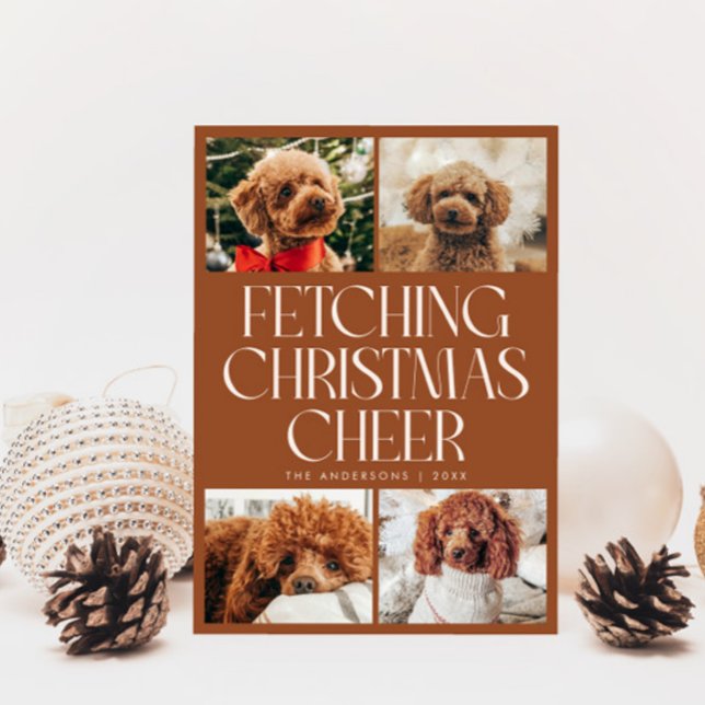 Fetching Christmas Cheer Dog Photo Terracotta Holiday Card (Creator Uploaded)