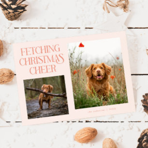 Fetching Christmas Cheer Peach Dog Photo Holiday Card