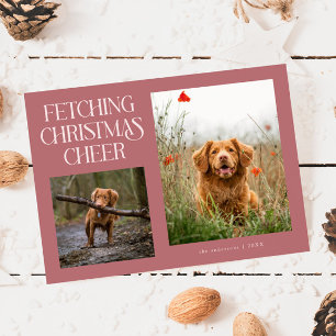 Fetching Christmas Cheer Pink Dog Photo Holiday Card