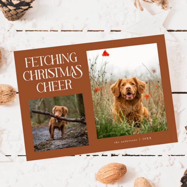 Fetching Christmas Cheer Terracotta Dog Photo  Holiday Card (Creator Uploaded)