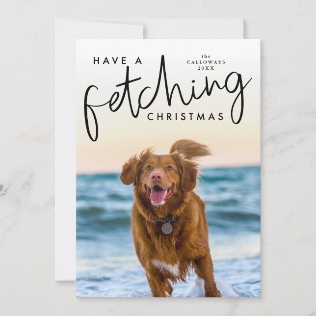 Fetching Christmas Cute Dog Photo Holiday Card (Front)