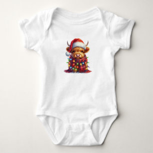 Fetching Christmas Highland Cow Baby Bodysuit