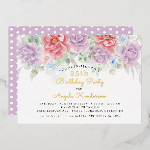 Fetching Floral Birthday Party Foil Invite