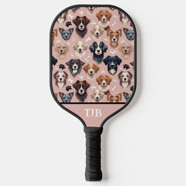 Fetching Fun: Custom Dog-Themed Blush Pink  Pickleball Paddle (Front)