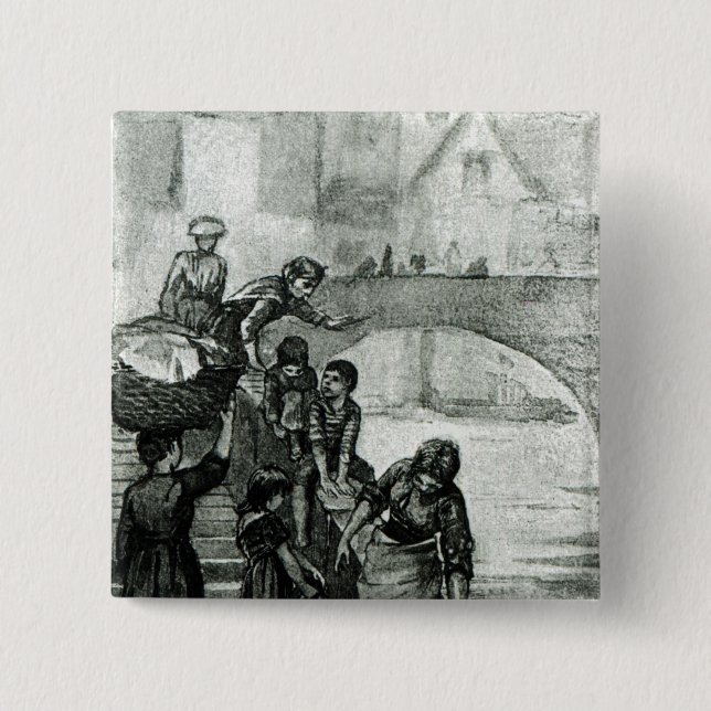 Fetching Water from the River 15 Cm Square Badge (Front)