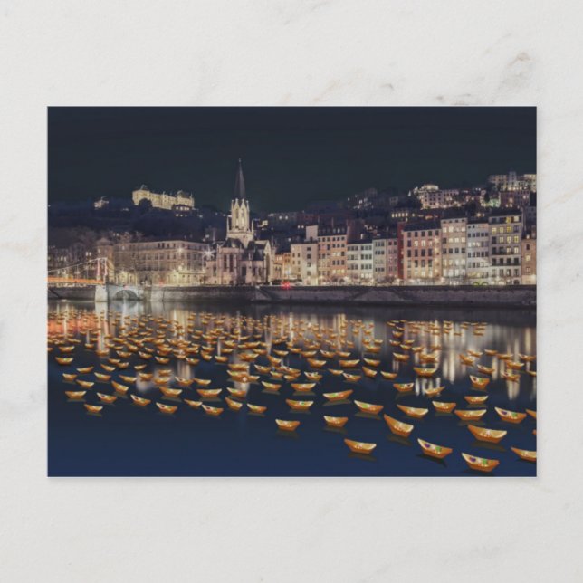 Fête des Lumières bateaux - Lyon Postcard (Front)