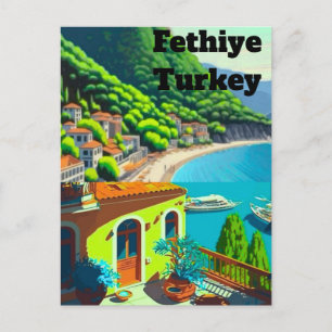 Fethiye Turkey Travel Postcard Art, Fethiye Turkey