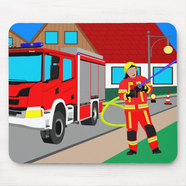Feuerwehrmann im Feuerwehreinsatz beim löschen Mou Mouse Pad (Front)