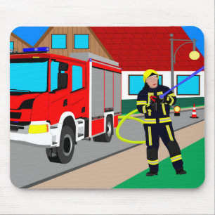Feuerwehrmann im Feuerwehreinsatz beim löschen Mouse Pad