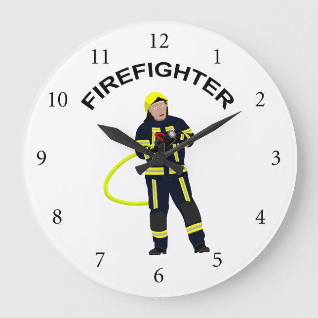 Feuerwehrmann in blauer Einsatzkleidung Große Wand Large Clock (Front)