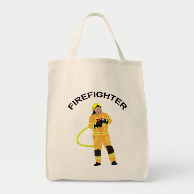Feuerwehrmann in sandfarbener Einsatzkleidung Trag Tote Bag (Front)