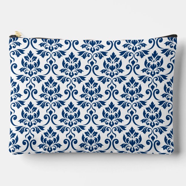 Feuille Damask Big Pattern Dark Blue on White Accessory Pouch (Front)