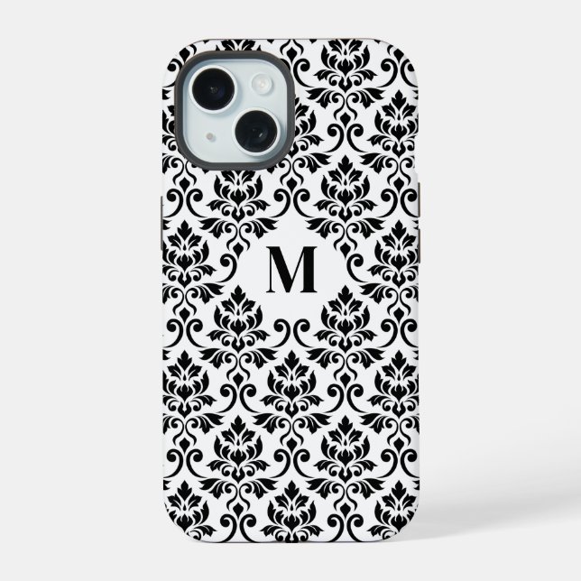 Feuille Damask Black Pattern (Custom) iPhone 15 Case (Back)