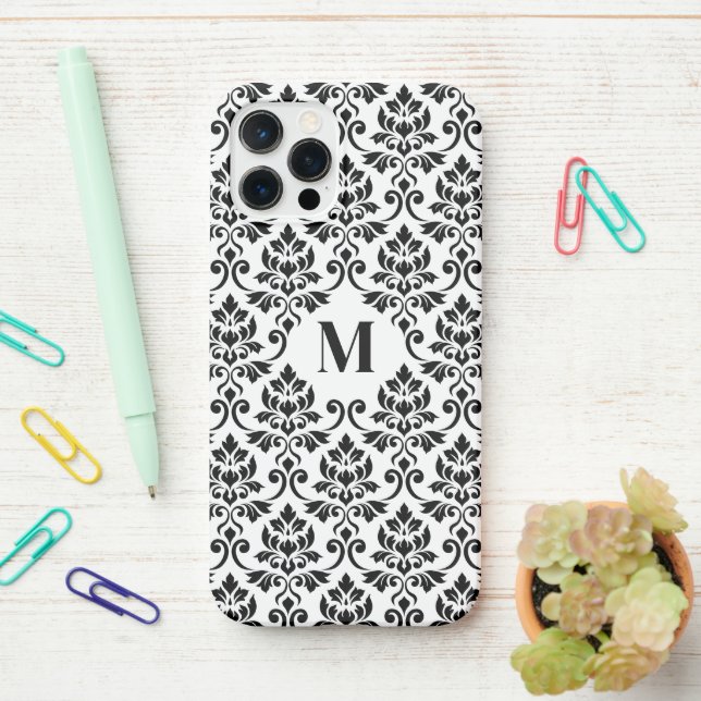 Feuille Damask Black Pattern (Custom) iPhone Case (On Desk)