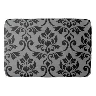Feuille Damask Lg Pattern Black on Grey Bath Mat