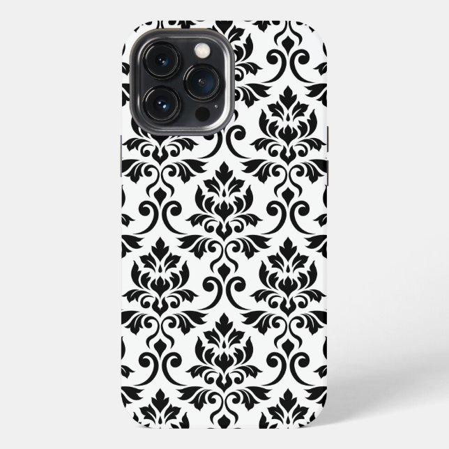 Feuille Damask Lg Pattern Black on White iPhone Case (Back)