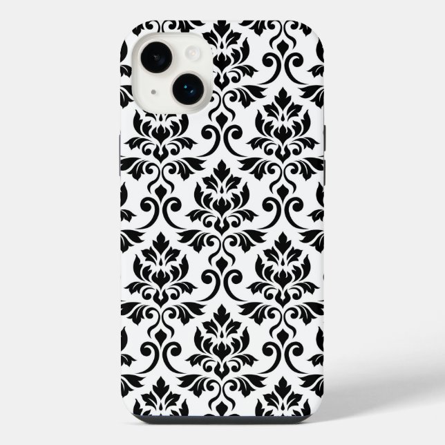 Feuille Damask Lg Pattern Black on White iPhone Case (Back)