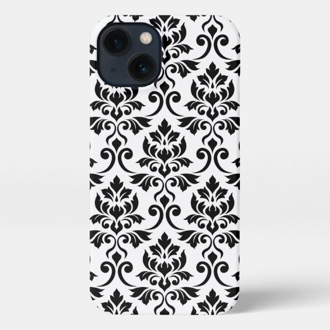 Feuille Damask Lg Pattern Black on White iPhone Case (Back)