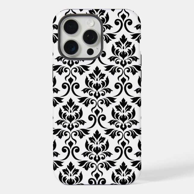 Feuille Damask Lg Pattern Black on White iPhone Case (Back)