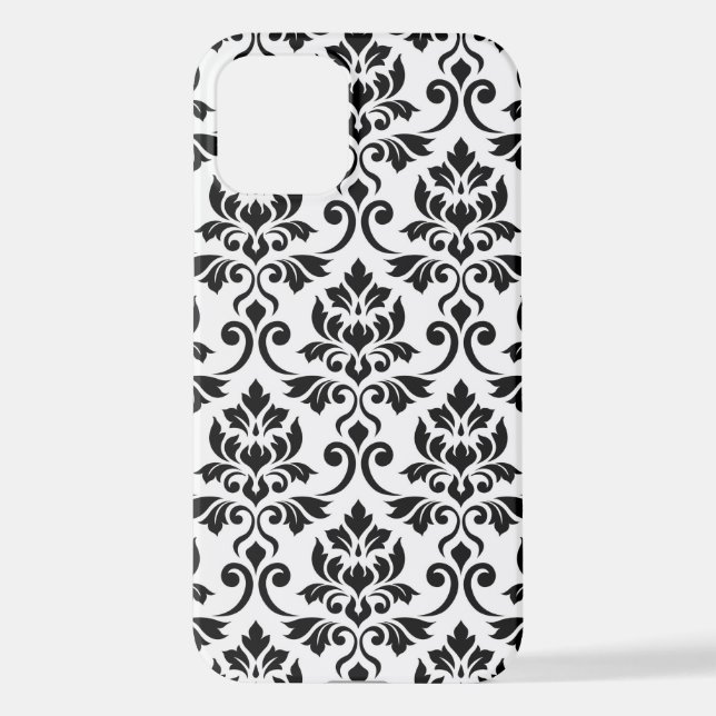 Feuille Damask Lg Pattern Black on White iPhone Case (Back)