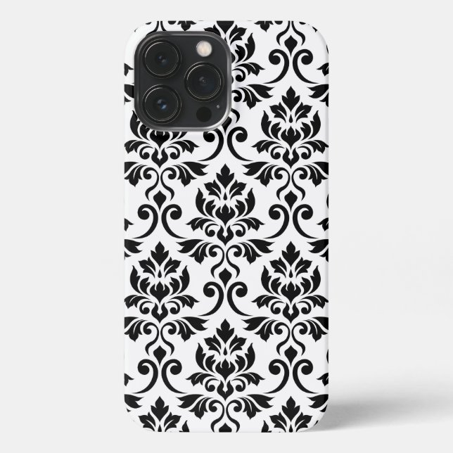Feuille Damask Lg Pattern Black on White iPhone Case (Back)