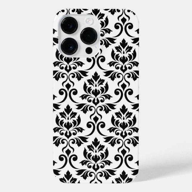 Feuille Damask Lg Pattern Black on White iPhone Case (Back)