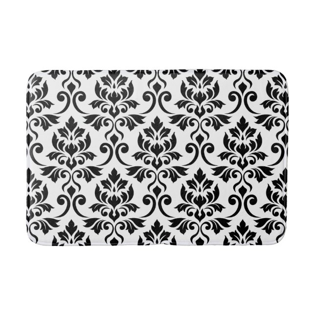 Feuille Damask Pattern Black Bath Mat (Front)