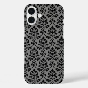 Feuille Damask Pattern Black on Grey iPhone 16 Plus Case