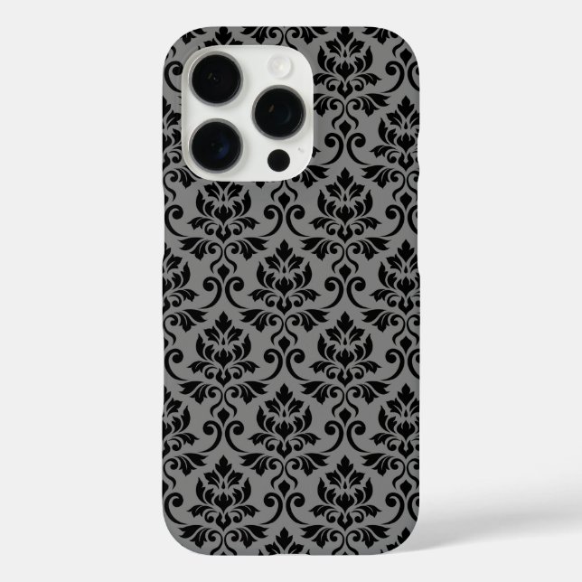 Feuille Damask Pattern Black on Grey Case-Mate iPhone Case (Back)
