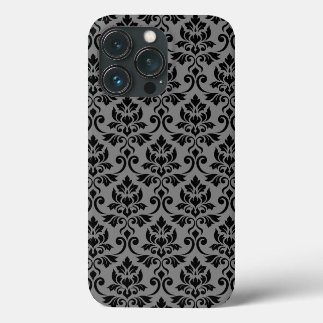 Feuille Damask Pattern Black on Grey Case-Mate iPhone Case (Back)