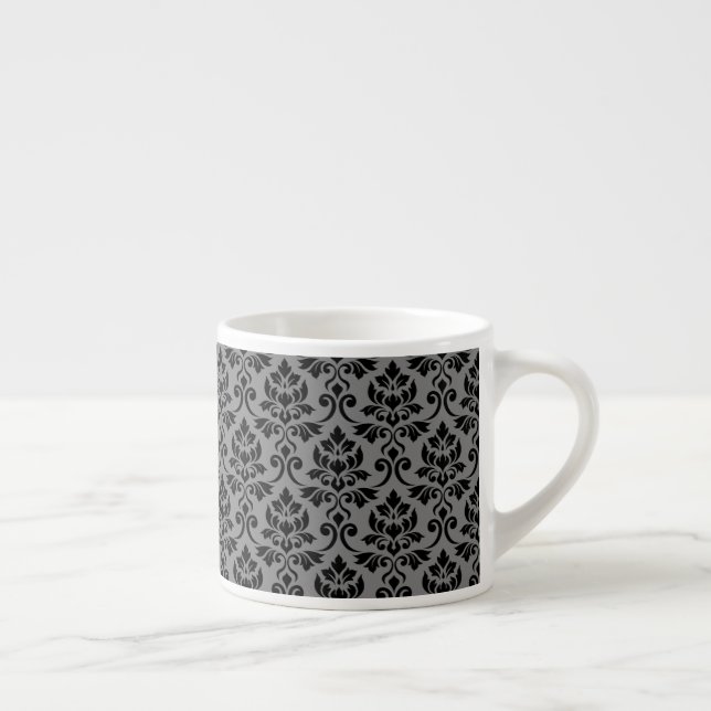 Feuille Damask Pattern Black on Grey Espresso Cup (Right)