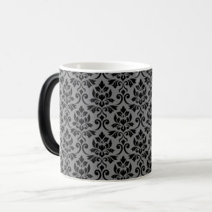 Feuille Damask Pattern Black on Grey Magic Mug