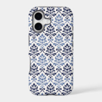 Feuille Damask Pattern Blues on Cream