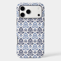 Feuille Damask Pattern Blues on Cream