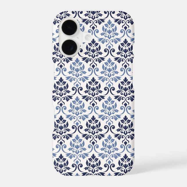 Feuille Damask Pattern Blues on Cream (Back)