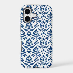 Feuille Damask Pattern Dark Blue on White