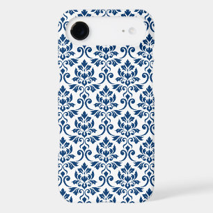 Feuille Damask Pattern Dark Blue on White