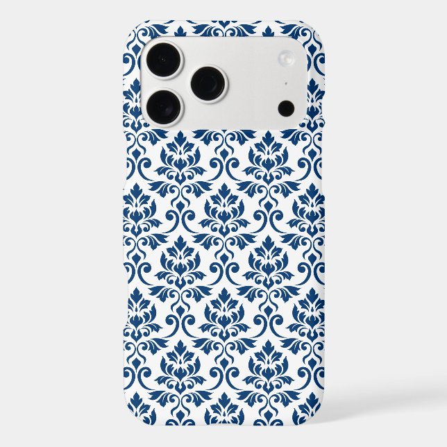 Feuille Damask Pattern Dark Blue on White (Back)
