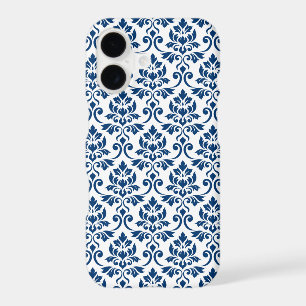 Feuille Damask Pattern Dark Blue on White