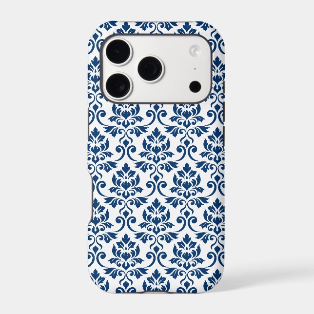 Feuille Damask Pattern Dark Blue on White (Back)