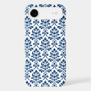 Feuille Damask Pattern Dark Blue on White
