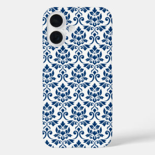 Feuille Damask Pattern Dark Blue on White iPhone 16 Case