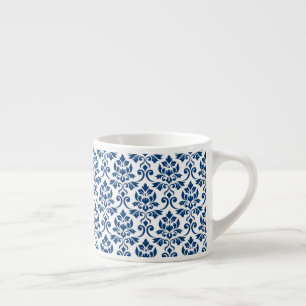 Feuille Damask Pattern Dark Blue on White Espresso Cup