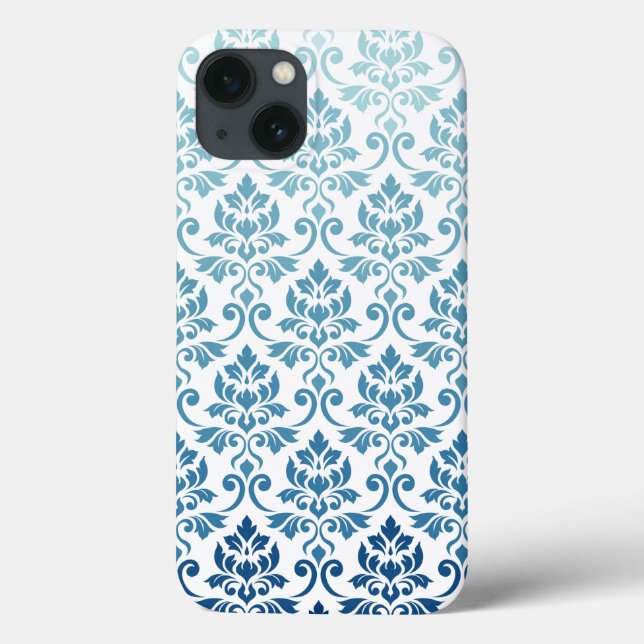 Feuille Damask Pattern Gradient Dk Blue-Teal on Wt Case-Mate iPhone Case (Back)