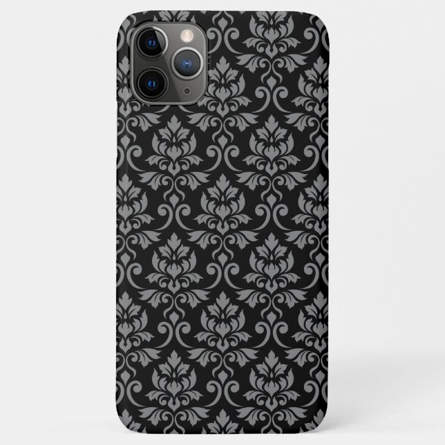 Feuille Damask Pattern Grey on Black Case-Mate iPhone Case (Back)