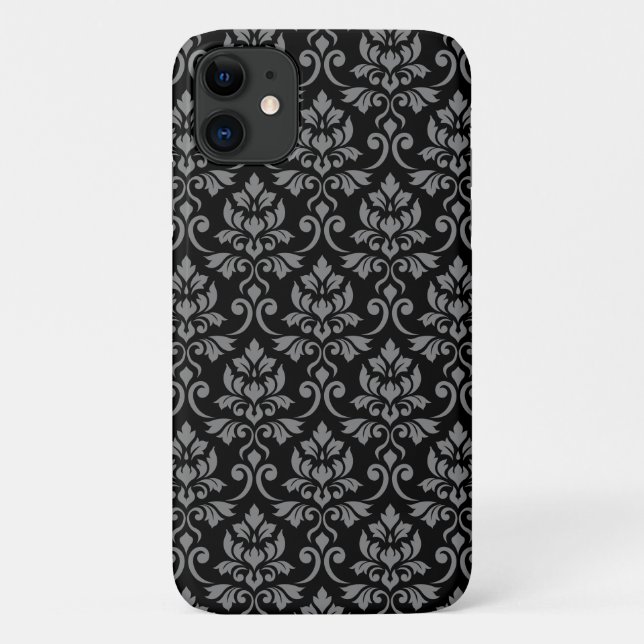 Feuille Damask Pattern Grey on Black Case-Mate iPhone Case (Back)
