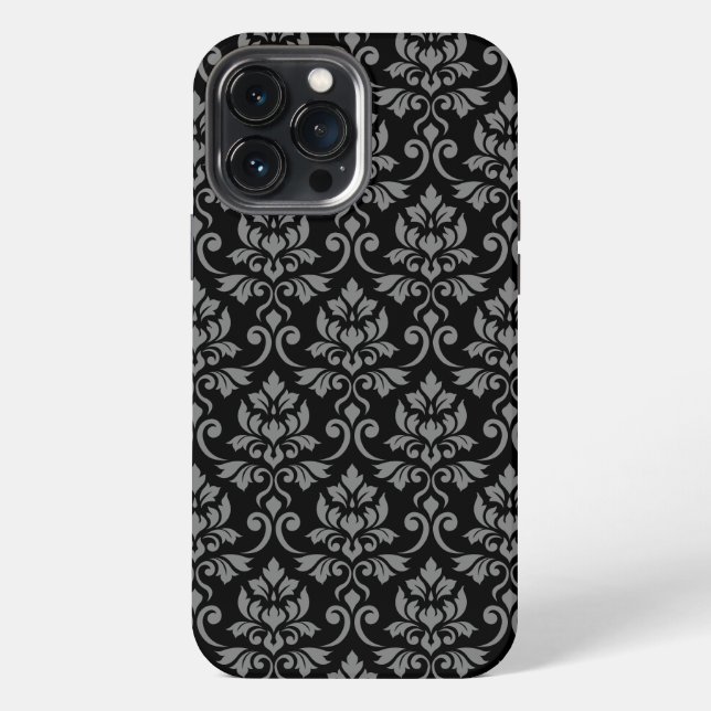 Feuille Damask Pattern Grey on Black iPhone Case (Back)