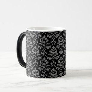 Feuille Damask Pattern Grey on Black Magic Mug