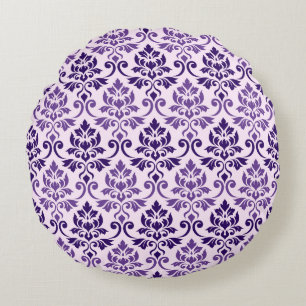 Feuille Damask Pattern Purples on Pink Round Cushion